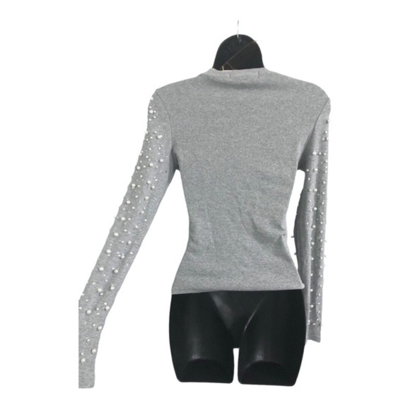 Stunning pearl embellished beaded gray long sleeve sweater top size‎ large new - Picture 12 of 15